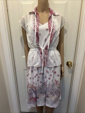 Vintage 70s 80s Sue Brett 2 Piece Set Sleeveless Dress w/Jacket